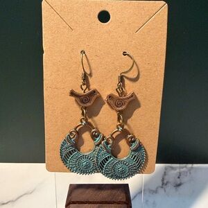 Turquoise and Brown Bird Earrings